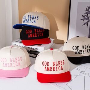 GOD BLESS AMERICA Embroidered 5 Panel Canvas Snapback Baseball Cap